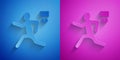 Paper cut Murder icon isolated on blue and purple background. Body, bleeding, corpse, bleeding icon. Concept of crime