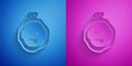 Paper cut Murder icon isolated on blue and purple background. Body, bleeding, corpse, bleeding icon. Dead head. Concept