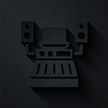 Paper cut Music sound recording studio control room with professional equipment icon isolated on black background. Paper Royalty Free Stock Photo