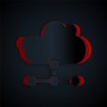 Paper cut Network cloud connection icon isolated on black background. Social technology. Cloud computing concept. Paper Royalty Free Stock Photo