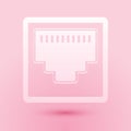 Paper cut Network port - cable socket icon isolated on pink background. LAN port icon. Ethernet simple icon. Local area