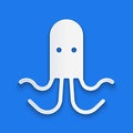 Paper cut Octopus icon isolated on blue background. Paper art style. Vector Royalty Free Stock Photo