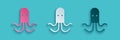 Paper cut Octopus icon isolated on blue background. Paper art style. Vector Royalty Free Stock Photo