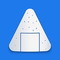 Paper cut Onigiri icon isolated on blue background. Japanese food. Paper art style. Vector Illustration