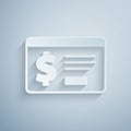 Paper cut Online banking with dollar icon isolated on grey background. Sending money around the world, money transfer Royalty Free Stock Photo