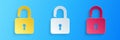 Paper cut Open padlock icon isolated on blue background. Opened lock sign. Cyber security concept. Digital data Royalty Free Stock Photo