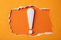 paper cut out exclamation mark over orange background idea solution or communication business concept background with copy space Royalty Free Stock Photo