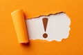 paper cut out exclamation mark over orange background idea solution or communication business concept background with copy space Royalty Free Stock Photo