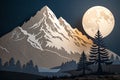 A paper cut out of a mountain with the moon in the background - generated by ai Royalty Free Stock Photo