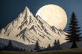 A paper cut out of a mountain with the moon in the background - generated by ai Royalty Free Stock Photo