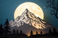 A paper cut out of a mountain with the moon in the background - generated by ai Royalty Free Stock Photo