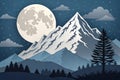 A paper cut out of a mountain with the moon in the background - generated by ai Royalty Free Stock Photo