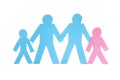 Paper cut outs representing a family of four over white background