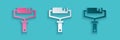 Paper cut Paint roller brush icon isolated on blue background. Paper art style. Vector Royalty Free Stock Photo