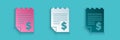 Paper cut Paper or financial check icon isolated on blue background. Paper print check, shop receipt or bill. Paper art Royalty Free Stock Photo