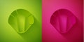 Paper cut Parachute icon isolated on green and pink background. Extreme sport. Sport equipment. Paper art style. Vector