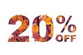 text 20 percent off filled with texture of red fall maple leaves