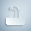 Paper cut Periscope in the waves above the water icon isolated on grey background. Paper art style. Vector Royalty Free Stock Photo