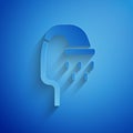 Paper cut Pet shower icon isolated on blue background. Paper art style. Vector