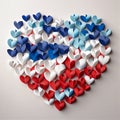 Paper Cut Petal Hearts in Red White Blue Heart Shape Love Valentine Romance Valentine\'s Day Generative AI Royalty Free Stock Photo