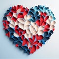 Paper Cut Petal Hearts in Red White Blue Heart Shape Love Valentine Romance Valentine\'s Day Generative AI Royalty Free Stock Photo