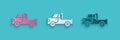 Paper cut Pickup truck icon isolated on blue background. Paper art style. Vector Royalty Free Stock Photo