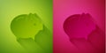 Paper cut Piggy bank icon isolated on green and pink background. Icon saving or accumulation of money, investment. Paper Royalty Free Stock Photo