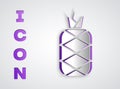 Paper cut Pineapple tropical fruit icon isolated on grey background. Paper art style. Vector Royalty Free Stock Photo