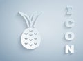 Paper cut Pineapple tropical fruit icon isolated on grey background. Paper art style. Vector Royalty Free Stock Photo