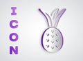 Paper cut Pineapple tropical fruit icon isolated on grey background. Paper art style. Vector Royalty Free Stock Photo