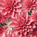 Paper cut pink dahlia seamless image with multidimensional shading (tiled)