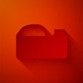 Paper cut Plastic canister for motor machine oil icon isolated on red background. Oil gallon. Oil change service and Royalty Free Stock Photo