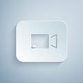 Paper cut Play video button icon isolated on grey background. Film strip sign. Paper art style. Vector Royalty Free Stock Photo