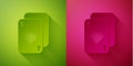 Paper cut Playing cards icon isolated on green and pink background. Casino gambling. Paper art style. Vector Royalty Free Stock Photo