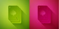 Paper cut Playing cards icon isolated on green and pink background. Casino gambling. Paper art style. Vector Royalty Free Stock Photo