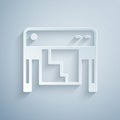 Paper cut Plotter icon isolated on grey background. Large format multifunction printer. Polygraphy, printshop service Royalty Free Stock Photo