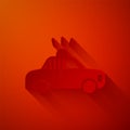 Paper cut Police car and police flasher icon isolated on red background. Emergency flashing siren. Paper art style Royalty Free Stock Photo