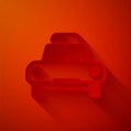 Paper cut Police car and police flasher icon isolated on red background. Emergency flashing siren. Paper art style Royalty Free Stock Photo