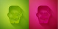 Paper cut Portrait of Joseph Stalin icon isolated on green and pink background. Paper art style. Vector