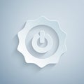 Paper cut Power button icon isolated on grey background. Start sign. Paper art style. Vector Royalty Free Stock Photo