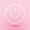 Paper cut Power button icon isolated on pink background. Start sign. Paper art style. Vector Royalty Free Stock Photo