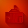 Paper cut Prado museum icon isolated on red background. Madrid, Spain. Paper art style. Vector