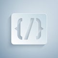Paper cut Programming language syntax icon isolated on grey background. Syntax programming file system. Paper art style
