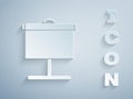Paper cut Projection screen icon isolated on grey background. Business presentation visual content like slides