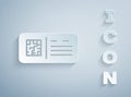 Paper cut QR code ticket train icon isolated on grey background. Paper art style. Vector Royalty Free Stock Photo