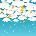 Paper cut rainy sky. Storm background, rain season weather poster, origami forecast banner. Vector outcast thunder rainy Royalty Free Stock Photo