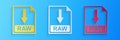 Paper cut RAW file document icon. Download RAW button icon isolated on blue background. Paper art style. Vector Royalty Free Stock Photo