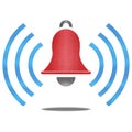 Paper cut of red alarm bell with blue signal is alert symbol Royalty Free Stock Photo