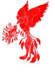 Paper cut Red tribal Phoenix fire bird tattoo. Royalty Free Stock Photo