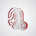 Paper cut Rejection fingerprint icon isolated on grey background. Access denied for user concept. Error, fraud